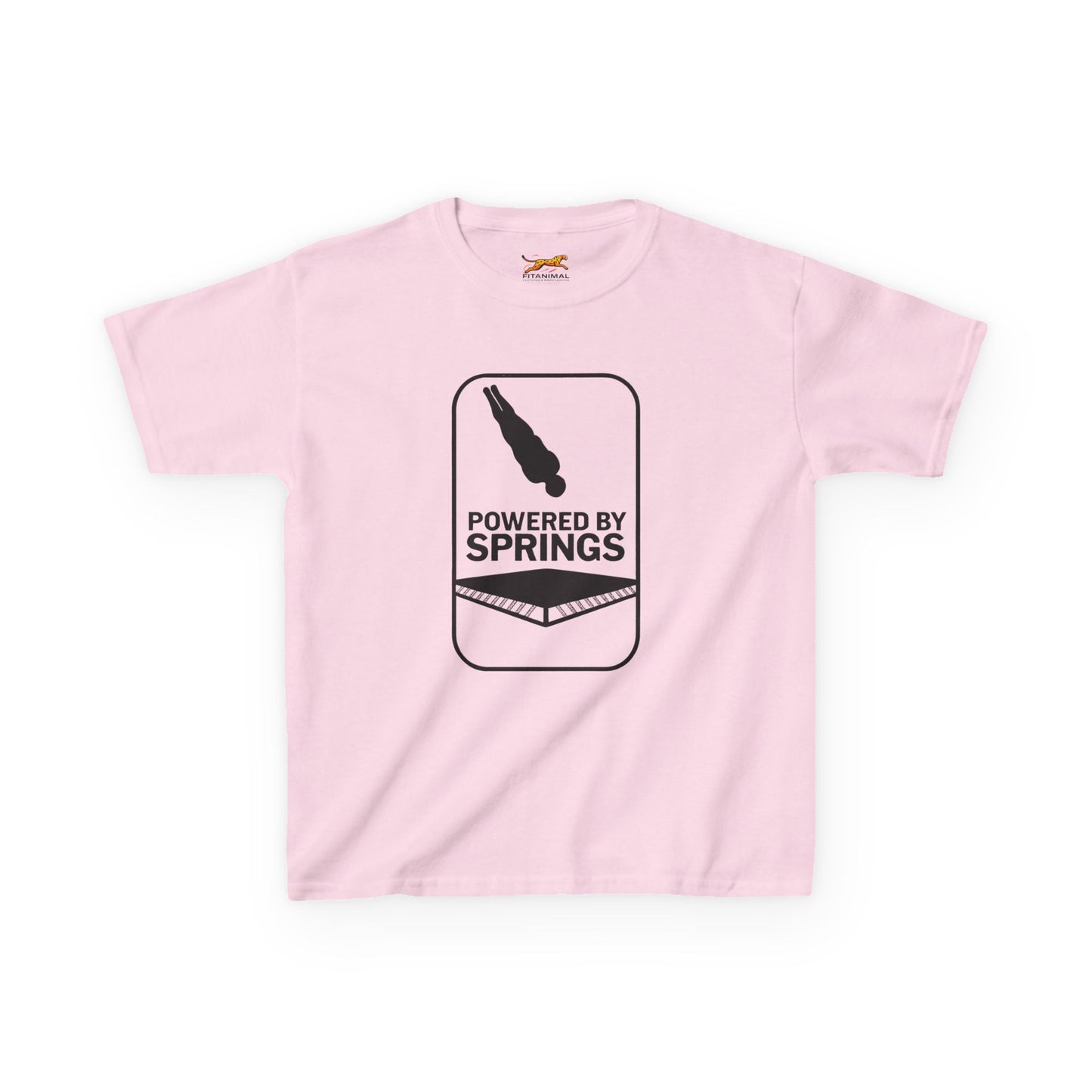 Powered by springs Kids Tee - Fun Trampoline Cotton Shirt for Boys and Girls.