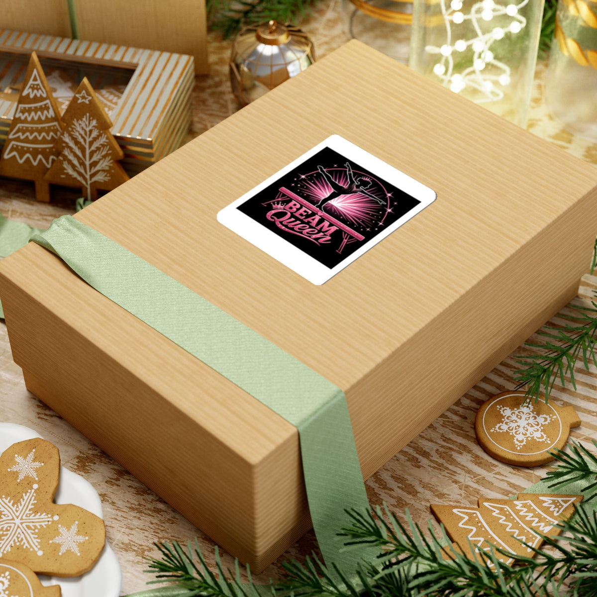 Beam Queen Gymnastics Sticker — Pink Balance Beam Kiss-Cut Sticker for Gymnasts