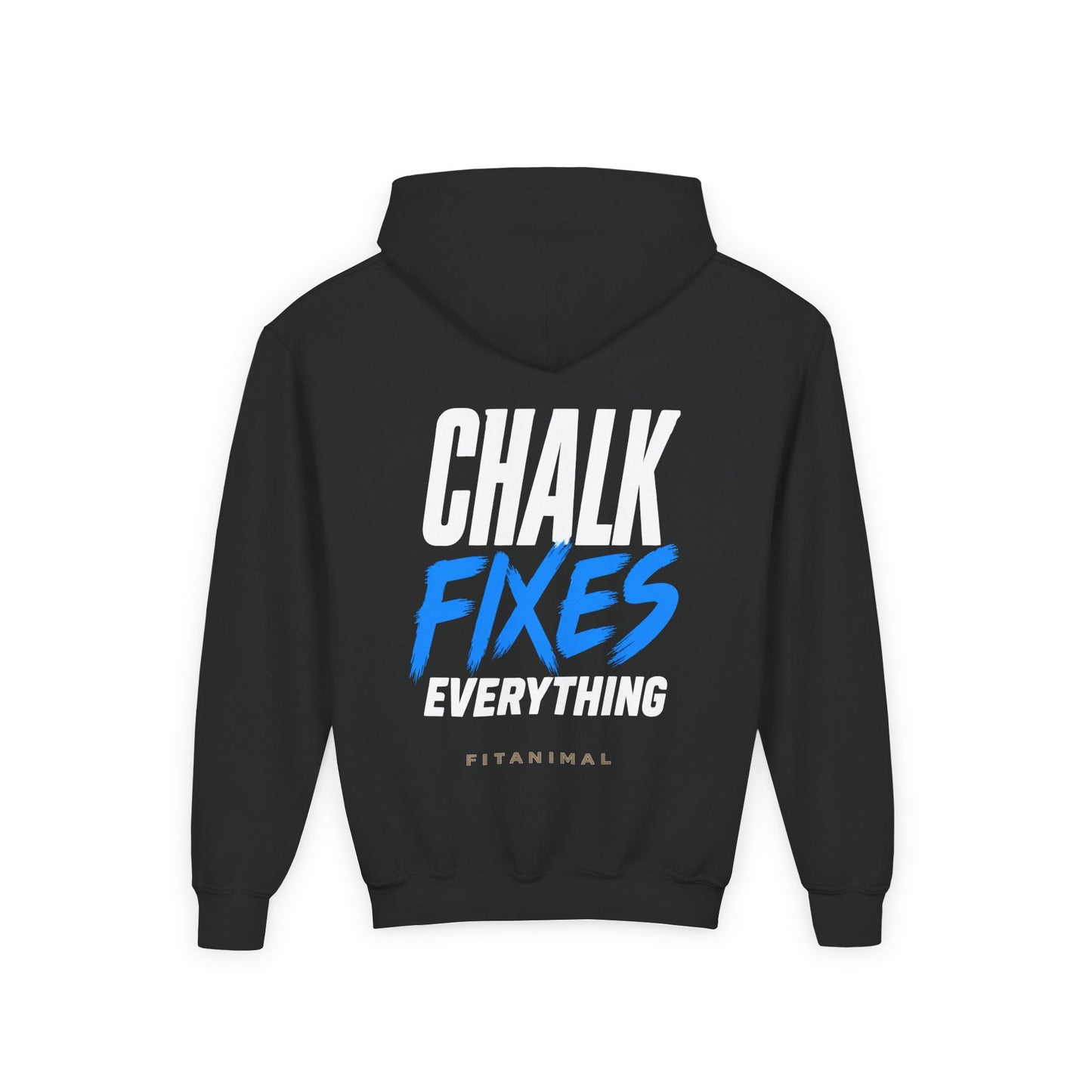 Youth Hoodie — "Chalk Fixes Everything" Rock Climbing, Gymnastics Hoodie