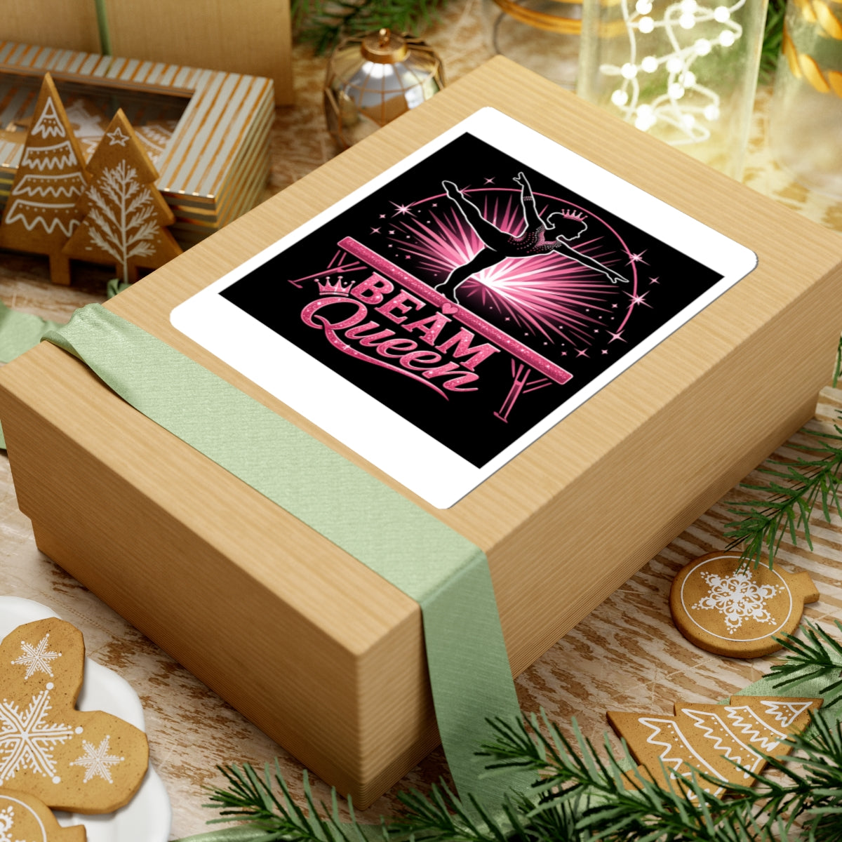 Beam Queen Gymnastics Sticker — Pink Balance Beam Kiss-Cut Sticker for Gymnasts