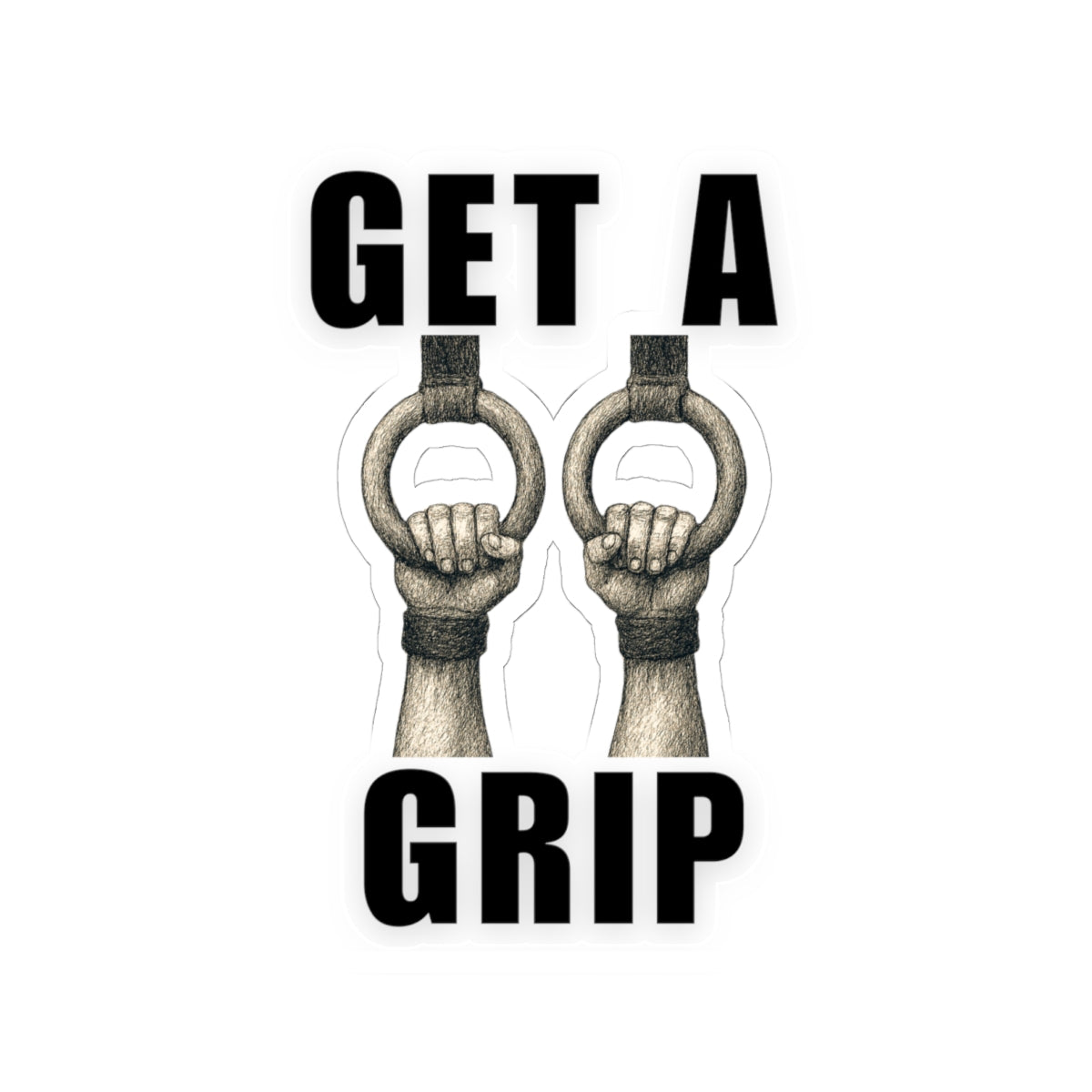 Athlete on Rings  Sticker 'Get a Grip'.
