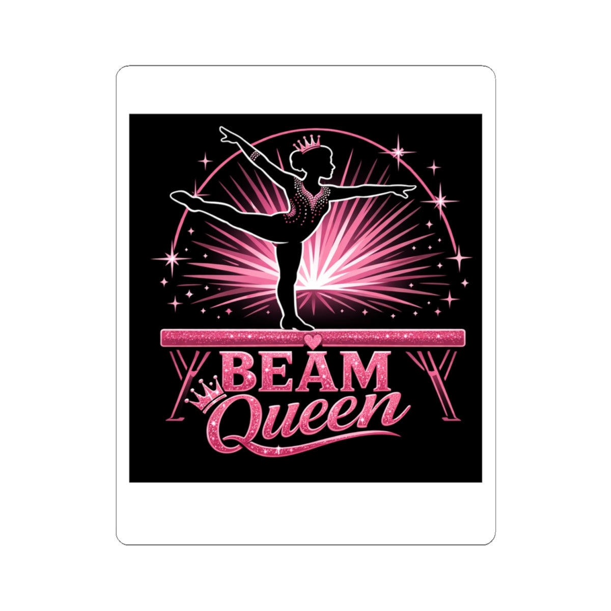 Beam Queen Gymnastics Sticker — Pink Balance Beam Kiss-Cut Sticker for Gymnasts