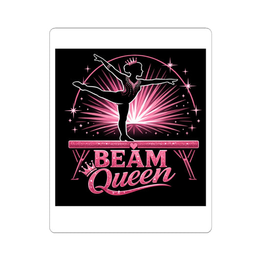 Beam Queen Gymnastics Sticker — Pink Balance Beam Kiss-Cut Sticker for Gymnasts