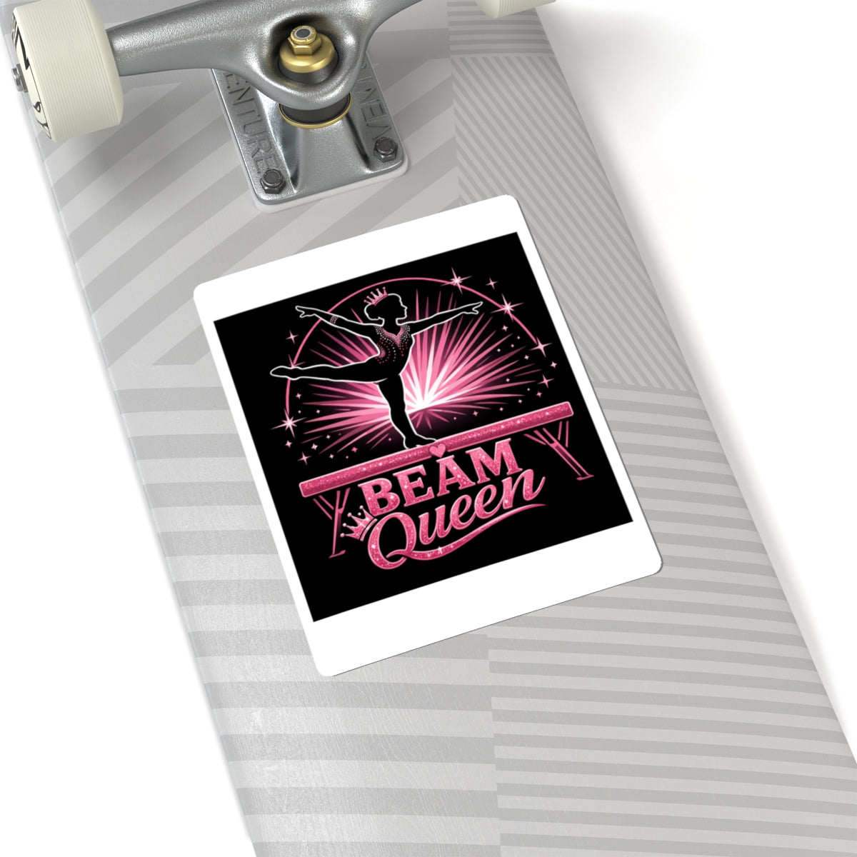 Beam Queen Gymnastics Sticker — Pink Balance Beam Kiss-Cut Sticker for Gymnasts